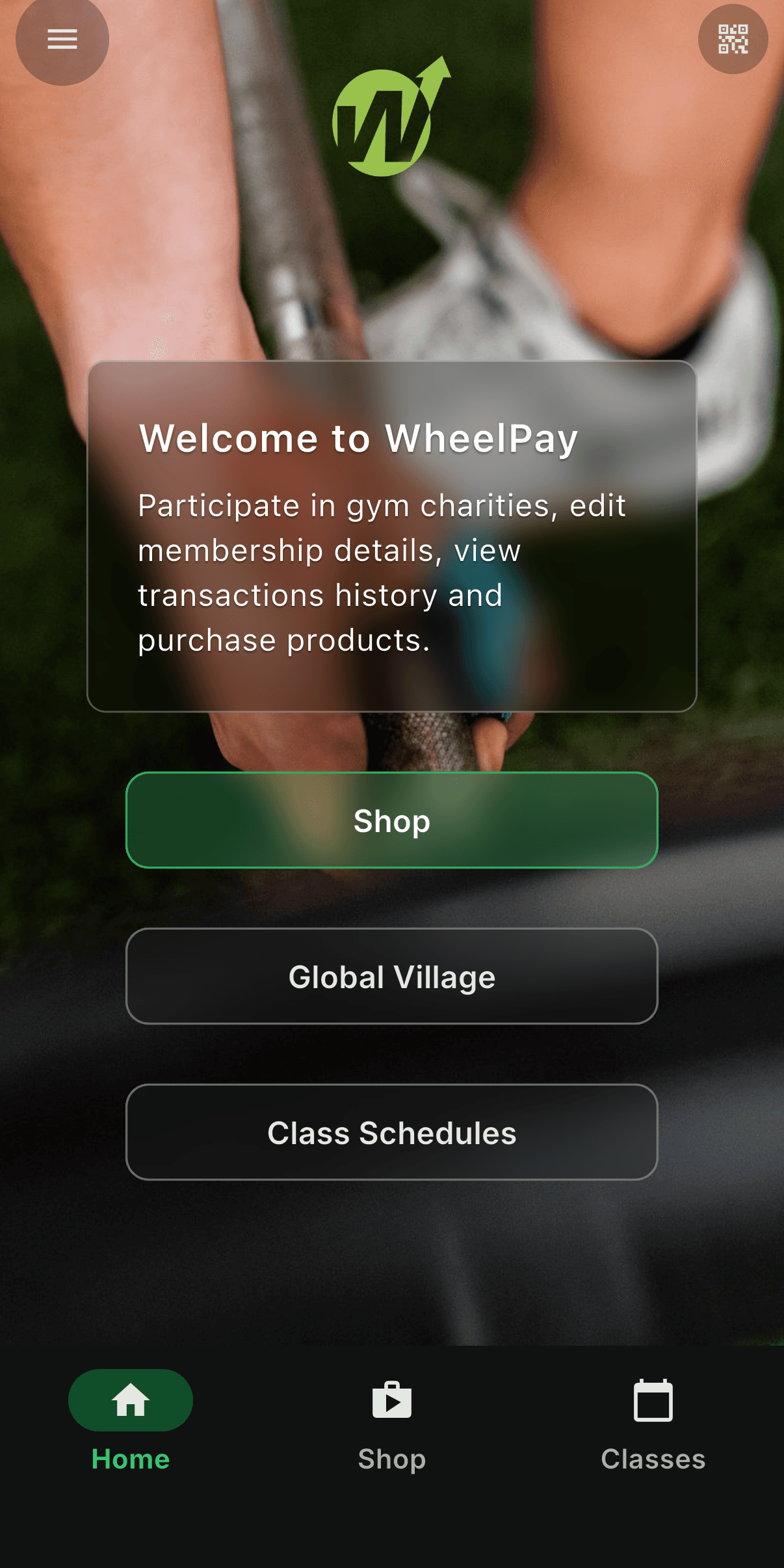 WheelPay member home screen
